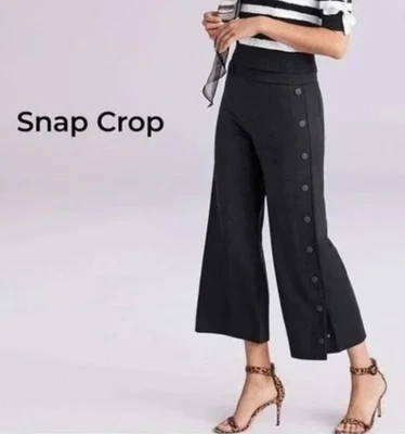 CAbi Black Snap Crop Pull On High Waist Wide Leg Pants  L Large #5867 - Image 1 of 4