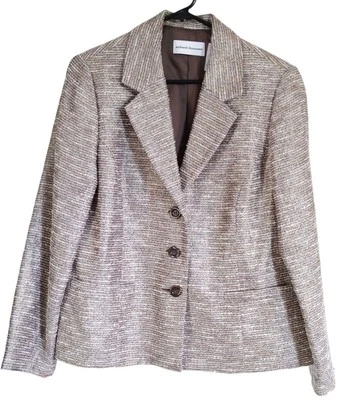 Blazer Alfred Dunner Tweed Marrón Crema Plata Chaqueta Metálica Mujer Talla Ocho Foto 1 de 4