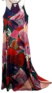Nicole Miller Dress XL Abstract Print Satin Maxi Colorful Side Pocket Slip Dress - Bild 1 von 8