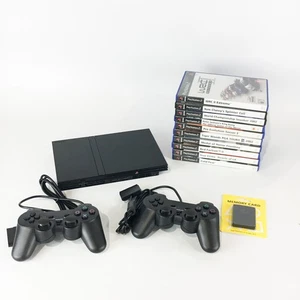 Sony Playstation 2 PS2 Slim Console Pacchetto 10 Giochi Scheda di Memoria 2 x Controller - Foto 1 di 7