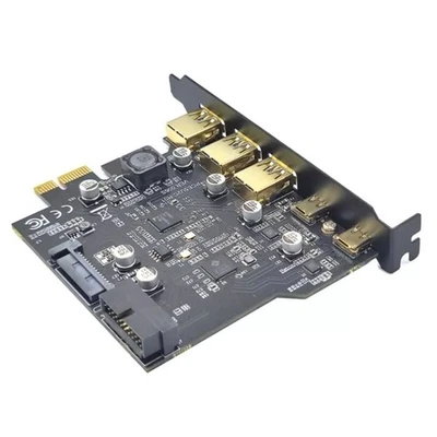 1 x PCI-E Expansion Card USB 3.2 GEN1 5 Port 2*Type-C 3*USB-A Adapter 5Gbps - Image 1 of 4