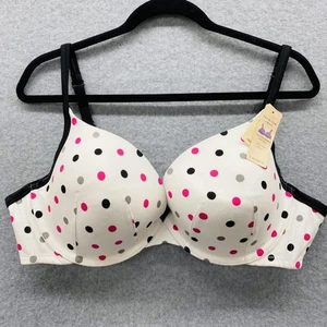 Cacique Bra Womens 44C Polka Dot Cotton Boost Plunge Push Up Padded Underwire - Picture 1 of 5