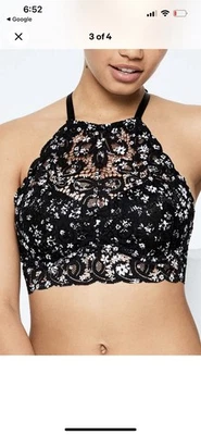 Victoria's Secret Rosa Push Up Bralette Cuello Alto Floral Encaje Negro Rosa XL Nuevo Foto 1 de 4