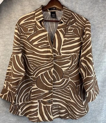 Camisa Estampado Cebra Talla M Blusa Lino Rayón Marrón Top Este 5to Animal Transpirable Foto 1 de 4