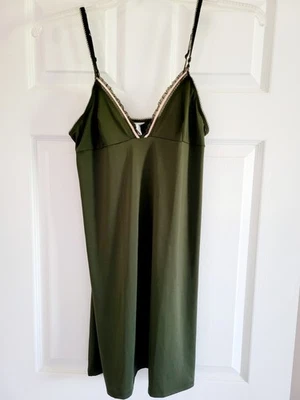 NUEVO Calvin Klein Verde Oliva Ruiseñor Ropa de Dormir Lencería Vestido Elástico Grande Foto 1 de 4