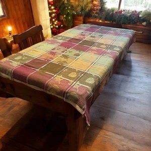 Jacquard Fall Autumn Rectangular Cotton Tablecloth Leaves Leaf Design Burgundy - Picture 1 of 9