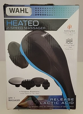 WAHL Heated 2-Speed Massager Black Blue Soothing Heat 4 Heads Muscle Relief NEW - Image 1 of 4