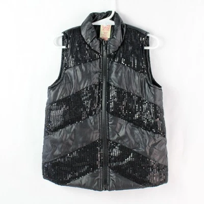 Faded Glory Black Sequin Full-Zip Puffer Vest Girls Size XS (4-5) - Image 1 of 4