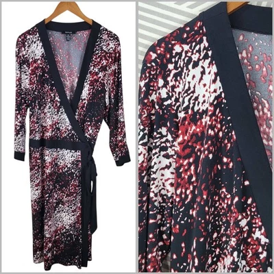 Style Co Stretch Wrap Dress Plus size 2X Midi Tie Waist Red Black Knee Length  - Image 1 of 4