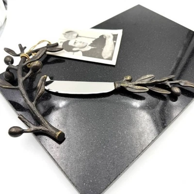 MICHAEL ARAM Olive Branch Cheese Board and Knife in black granite 112164  - Image 1 of 4