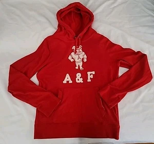 ABERCROMBIE FITCH Hoodie Bulldog Mens XL Muscle Red Polyester Long Sleeve Y2K - Picture 1 of 11