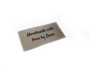Handmade with love by Gran labels tags - Sew In Silver Ribbon - 25x40mm Flat - Picture 1 of 1