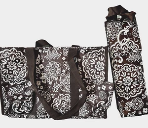 Thirty-one Organizing Diaper Bag Tote Thermal Bottle in Brown Woodblock Floral C - Picture 1 of 12