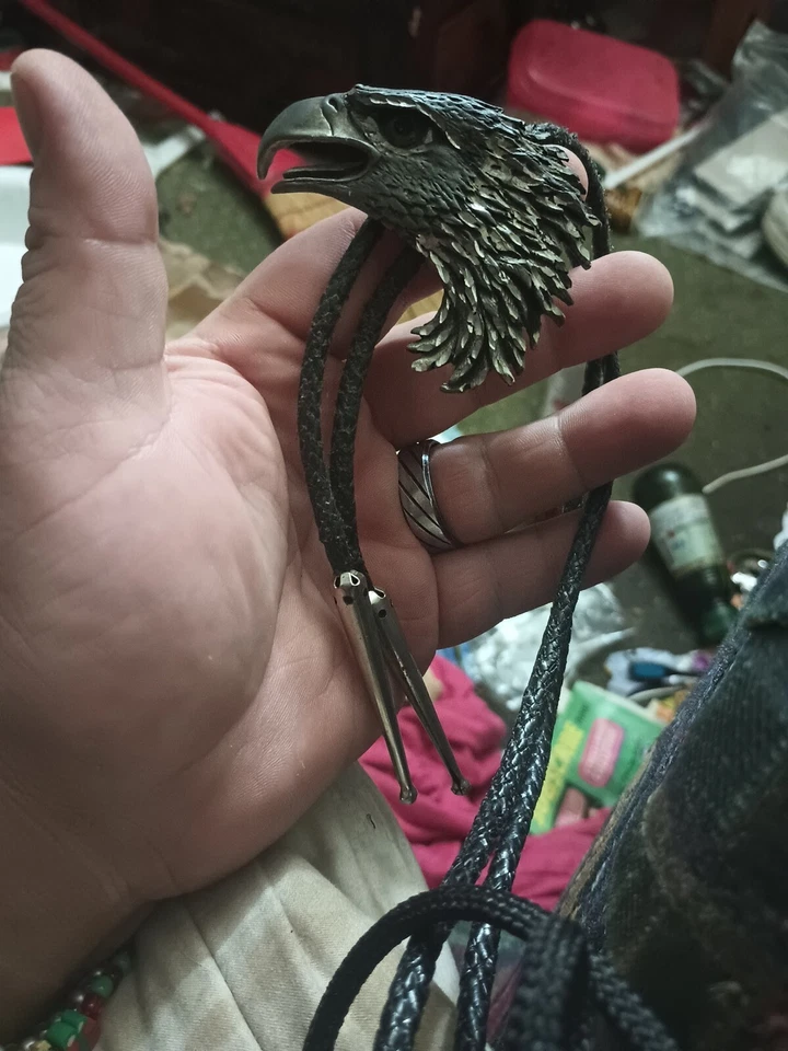 De Colección EJC American Bald Eagle Bolo Corbata Cuero Peltre Trenzado Western Plata EE. UU. Foto 1 de 4