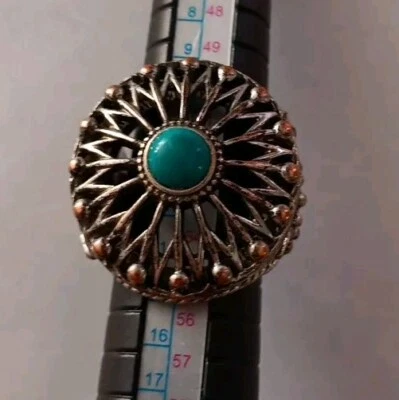 Brutalist Metal RING Boho Southwest "Turquoise" Silver Tone SIZE 6 Lucky Brand  - Image 1 of 4