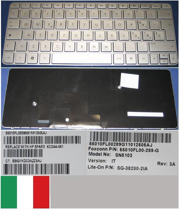 Clavier Qwerty Italien HP MINI 210-2000 SN5103 622344-061 55010FL00-289-G Silver - Imagen 1 de 1