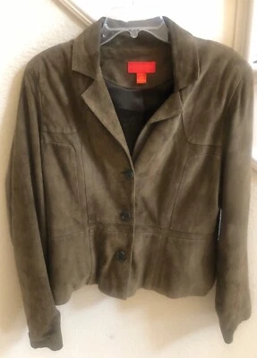 Vintage Elements by VAKKO Olive Leather "Suede" Button Front Jacket Lined XL Foto 1 de 4