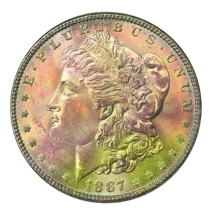 1887-P NGC MS63 MORGAN $ NICE RAINBOW TONING (VIDEO) - Picture 1 of 5