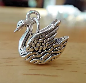Dije cisne de plata esterlina 3D 14x13 mm 7 cisnes natación 12 días de Navidad - Imagen 1 de 6