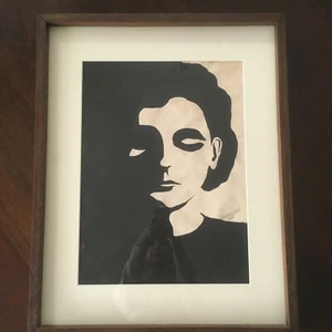Vtg Mid Century Abstract Black And White Portrait Print 50's Woman Lithograph - Picture 1 of 10