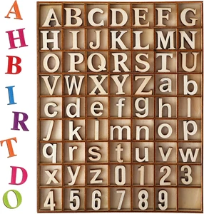 248 Pcs 1 Inch Wood Alphabet Letters and Wooden Numbers Blank Unfinished - Picture 1 of 7