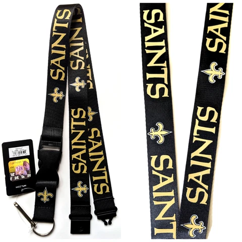 NFL New Orleans Saints Lanyard Key Ring Keychain ID Holder Black Cover