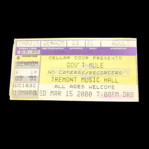GOV'T MULE 2000 Concert Ticket Stub Charlotte, NC Tremont Music Hall - Picture 1 of 3
