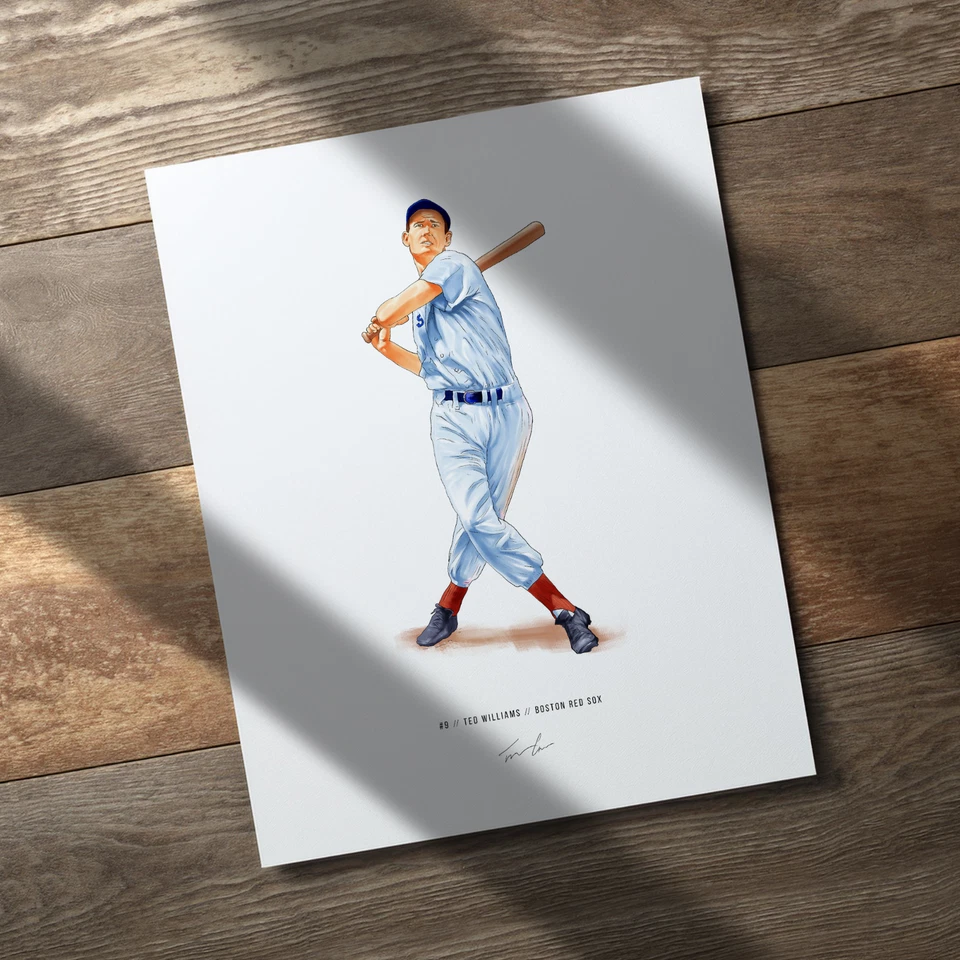 Póster de béisbol Ted Williams Boston Red Sox V2 impresión 8x10 arte ilustrado Foto 1 de 4