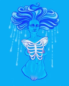 Dead Rain Cloud Skeleton Rib Cage Surreal Art Poster LARGE **SIGNED BY ARTIST** - Picture 1 of 1