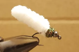 Fly Fishing Flies 12 Beaded Dust Mop Fly Cream White color size 10 Barbless Jig - Picture 1 of 1