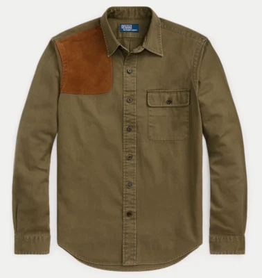 Camisa polo Ralph Lauren camurça patch caça tiro exército militar bolso no peito - Imagem 1 de 4