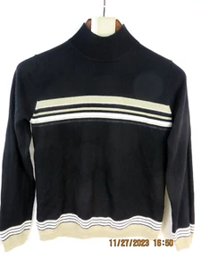 JENNIFER MOORE SZ S Acrylic/Wool Black Khaki White Mock Neck Pullover Sweater - Picture 1 of 16