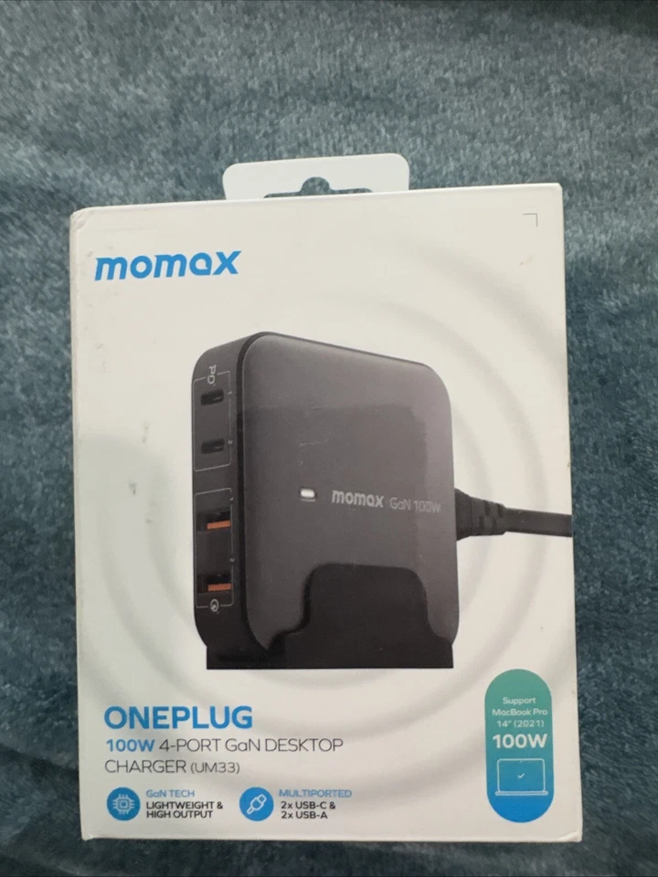 Cargador de Escritorio Momax UM33 Negro Alta Salida Multi Puerto Un Enchufe 100W 4 Puertos Foto 1 de 1