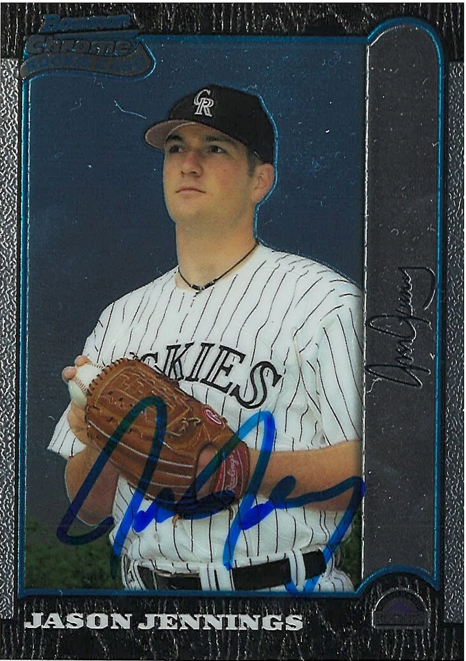 TARJETA DE BÉISBOL FIRMADA POR JASON JENNINGS COLORADO ROCKIES 2002 NL NOVATO DEL AÑO Foto 1 de 1