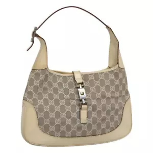 GUCCI GG Canvas Sherry Line Jackie Shoulder Bag Gray Cream 001 3306 Auth BD462 - Picture 1 of 22