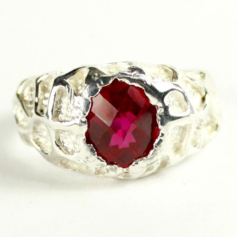 CREATED RUBY Sterling Silver Men's Ring, Handmade • SR168 - Image 1 of 4