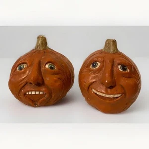 "2 estatuillas de calabaza de Halloween Kirkland de colección caras espeluznantes pintadas de yeso 4""" - Imagen 1 de 12