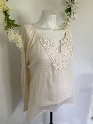 Top campesino Izod para mujer talla mediana bordado ligero beige algodón vintage Foto 1 de 4