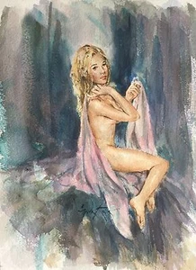 RARE SUPERB ORIGINAL GORDON KING "Dacia with Scarves" nude woman girl lPAINTING - Picture 1 of 3