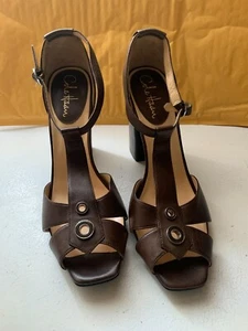 COLE HAAN NIKEAIR WOMEN'S BROWN LEATHER CHUNKY HEELS OPEN TOE SANDALS SIZE 9.5B - Picture 1 of 6