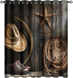 Western Farmhouse Blackout Curtains for Bedroom,Rustic Cowboy Leather Boots - Picture 1 of 8