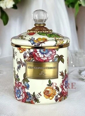MacKenzie-Childs White Flower Market Enameled Small 7.5" Canister New No Box - Image 1 of 4
