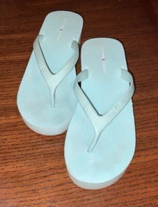 Y2K New York & Company hellblau Keilabsatz Flip Flops Sommer Strand Boot Sandalen 8 - Bild 1 von 9