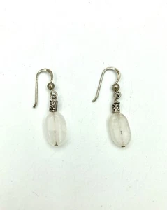 Beautiful 925 Sterling Silver Earrings - Drop Clear Natural Glass Stones - Picture 1 of 6