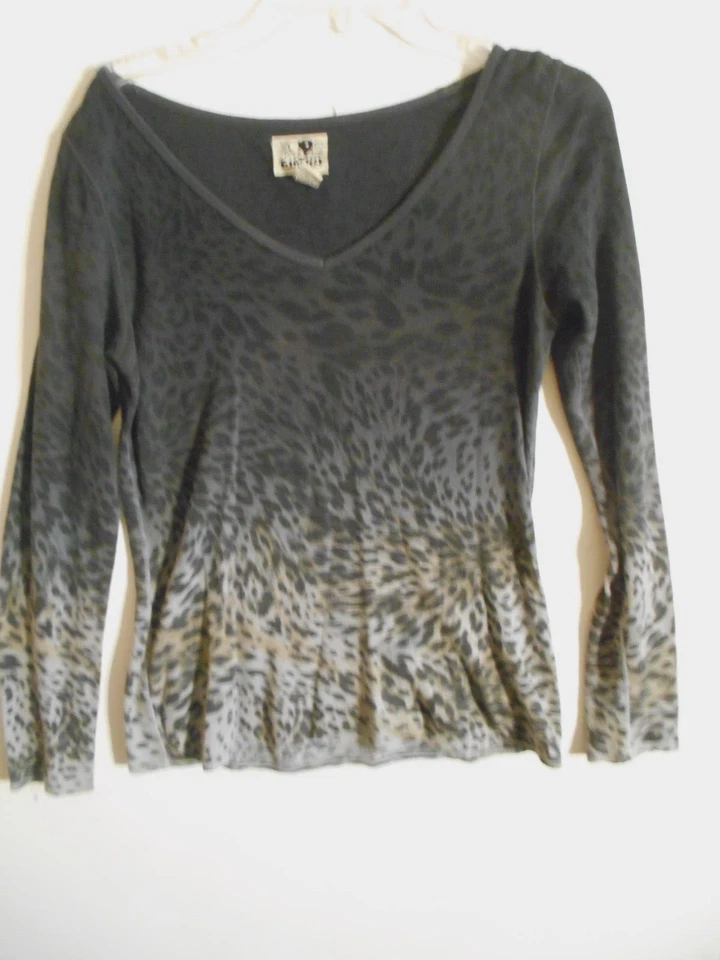 Lucky женщин большой черный серый омбр животных печать V шеи длинным рукавом Топ готики Y2K - Изображение 1 из 4