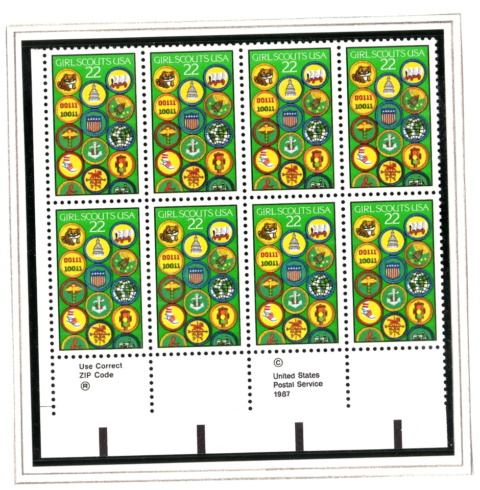 Scott #2251 Girl Scouts Zip Block of 8 Stamps - MNH - Image 1 of 1