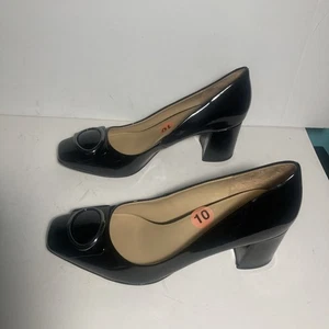 Naturalizer Rebecca Pumps Patent Leather Square Toe Block Heeled Slip On Black - Picture 1 of 5