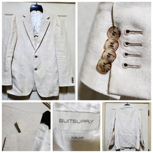 Blazer Suitsupply Para Hombres 40R Beige Habana Lino Puro Irlandés Chaqueta Avena - Imagen 1 de 24