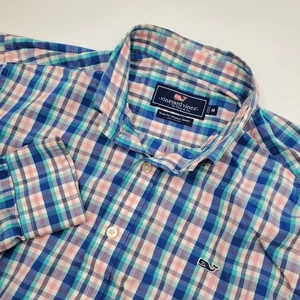 Camisa ballena calce ajustado a cuadros de algodón mediana Vineyard Vines para hombre con botones - Imagen 1 de 6