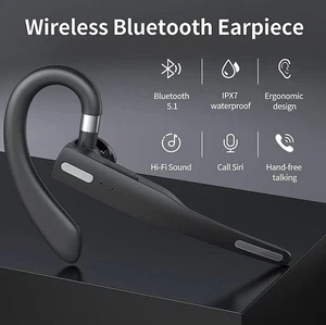 New Wireless Headset Bluetooth 5.1 Earpiece Dual Mic Earbud Noise Cancelling - Picture 1 of 22
